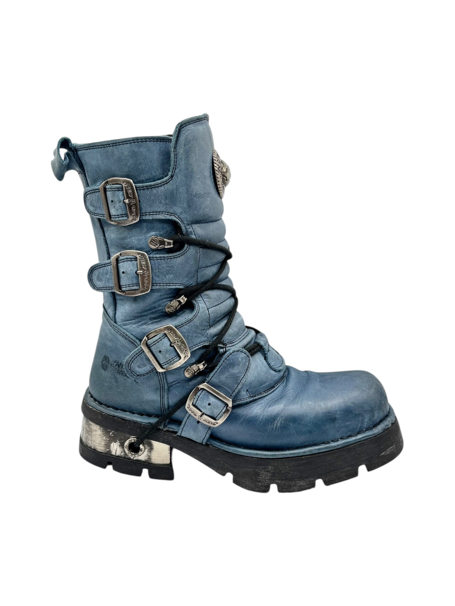 Rare vintage New Rock blue leather mid-calf boots. size 41