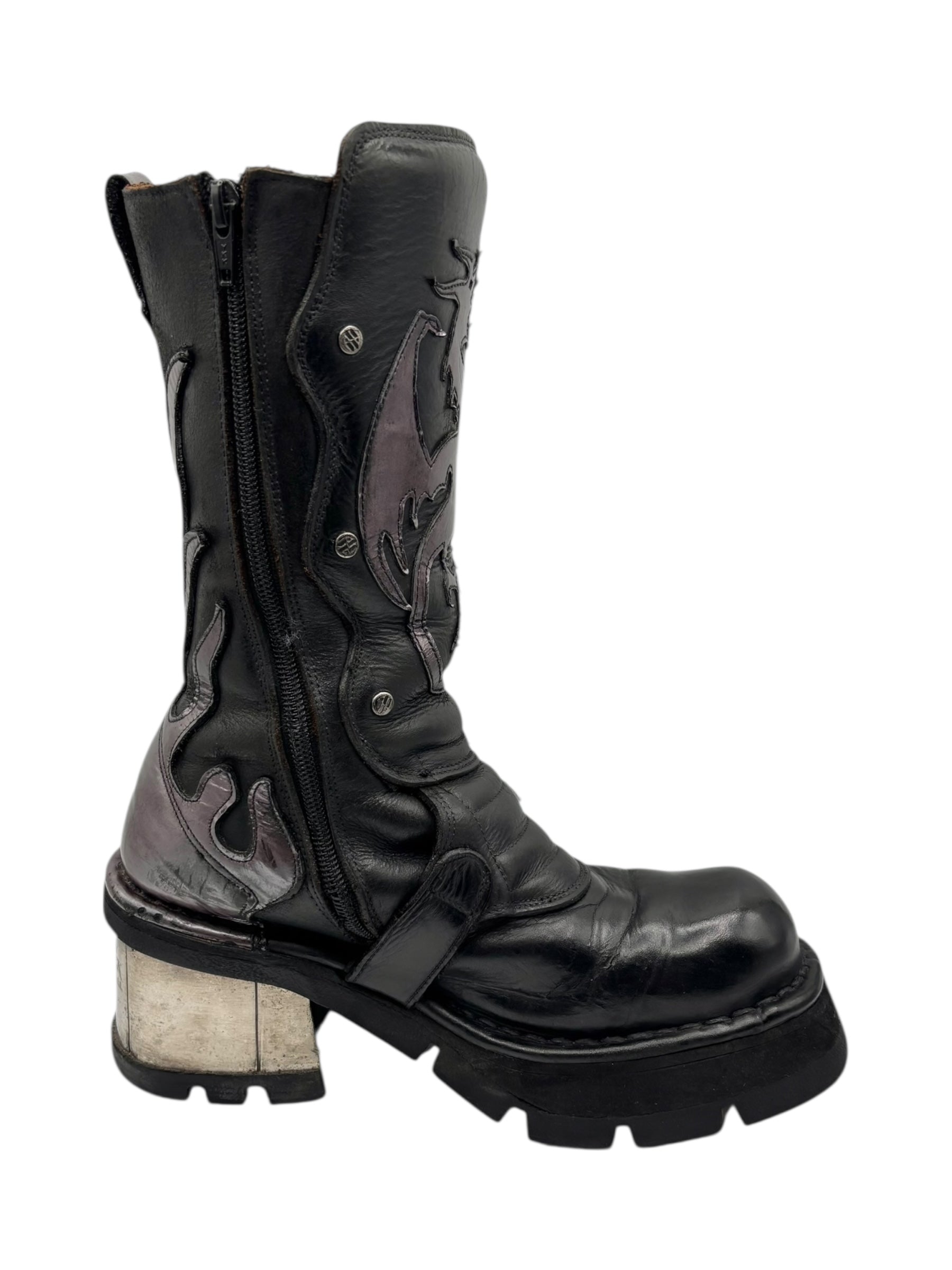 Vintage New Rock purple dragon mid-calf leather boots size 39