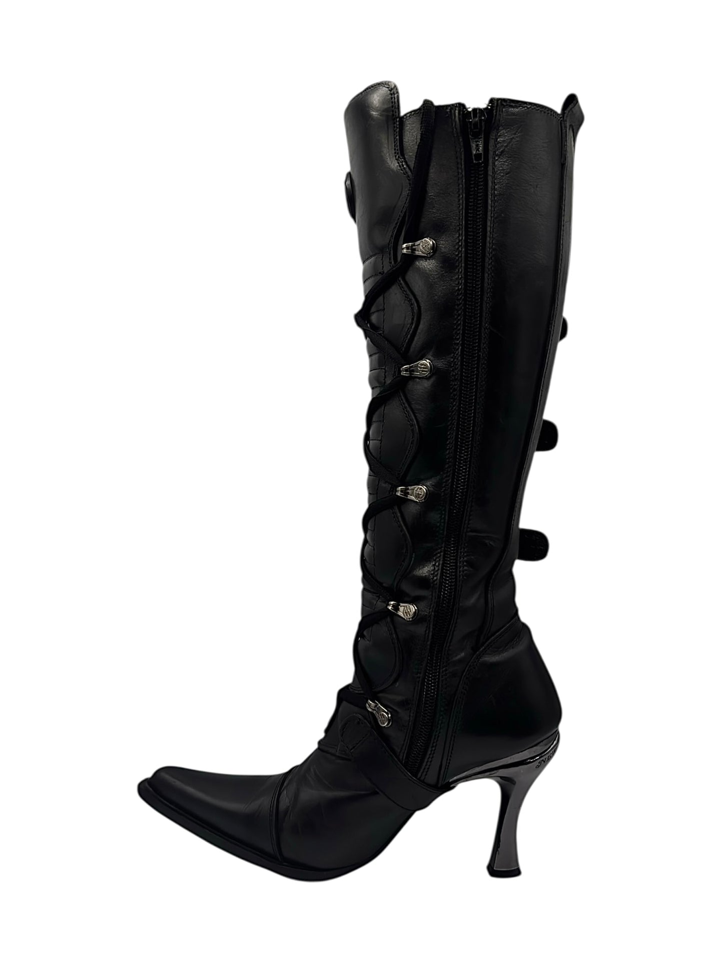 Vintage New Rock knee high leather biker heels size 44