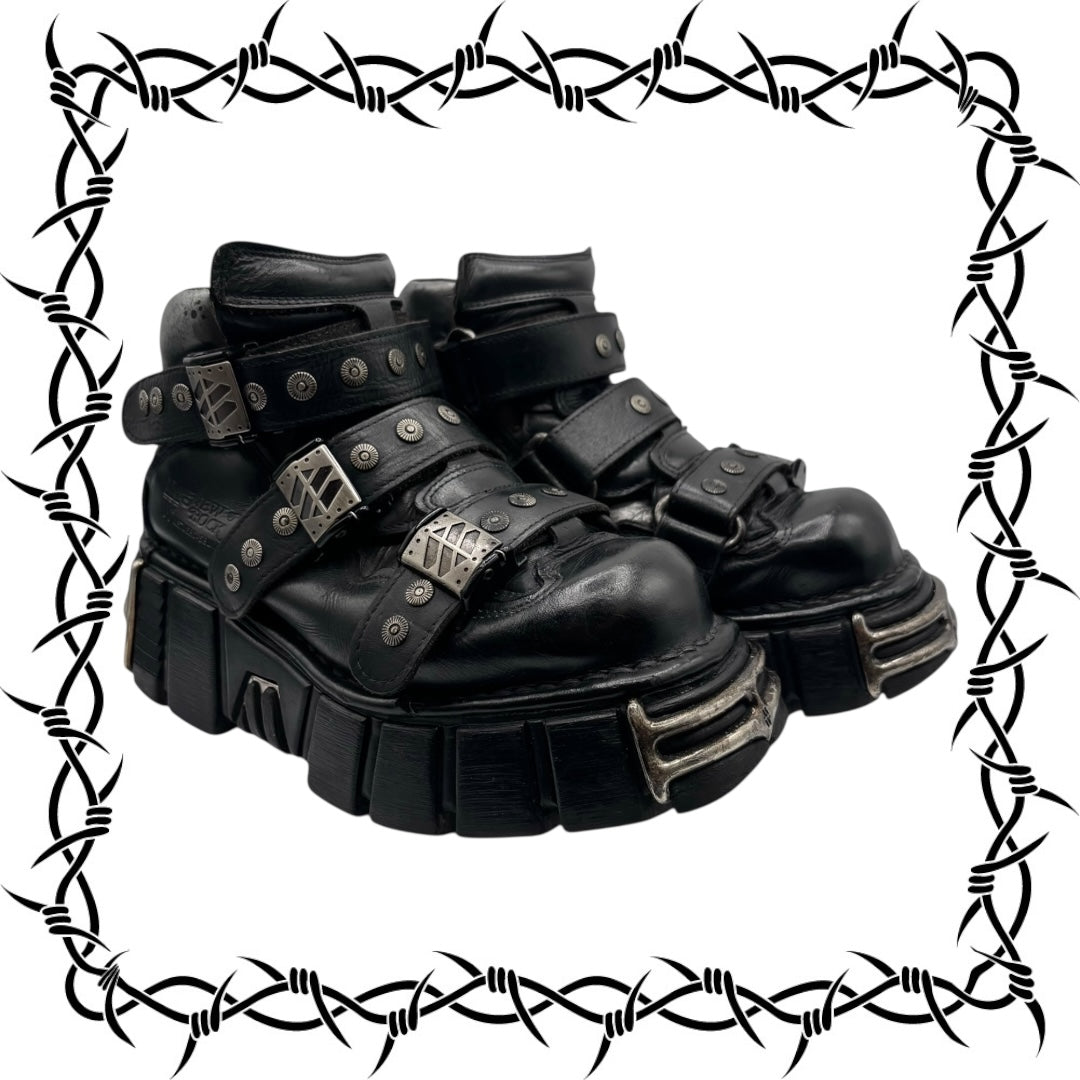 Vintage New Rock studded leather platform boots size 41
