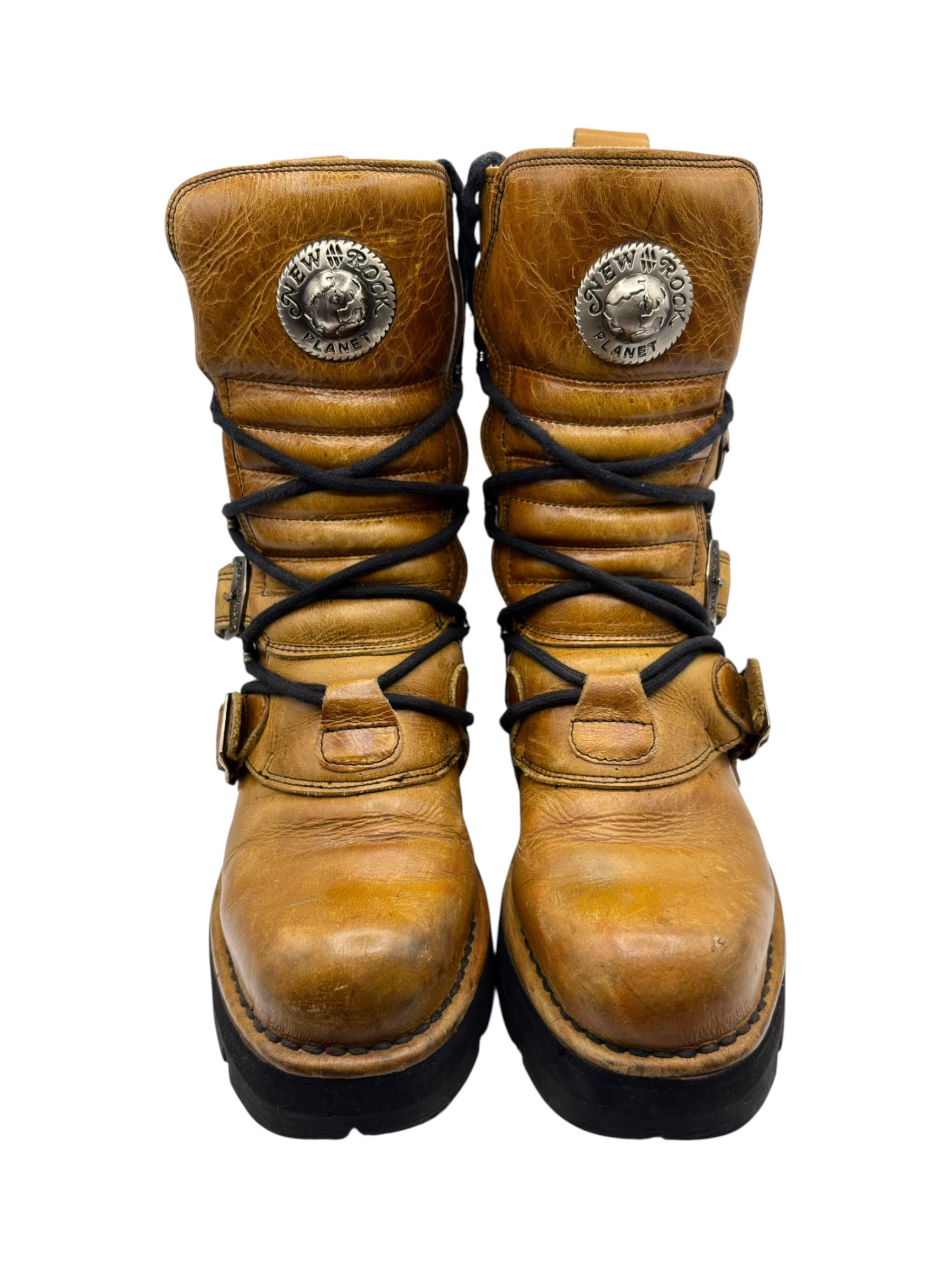 Vintage New Rock yellow raised heel leather boots size 39