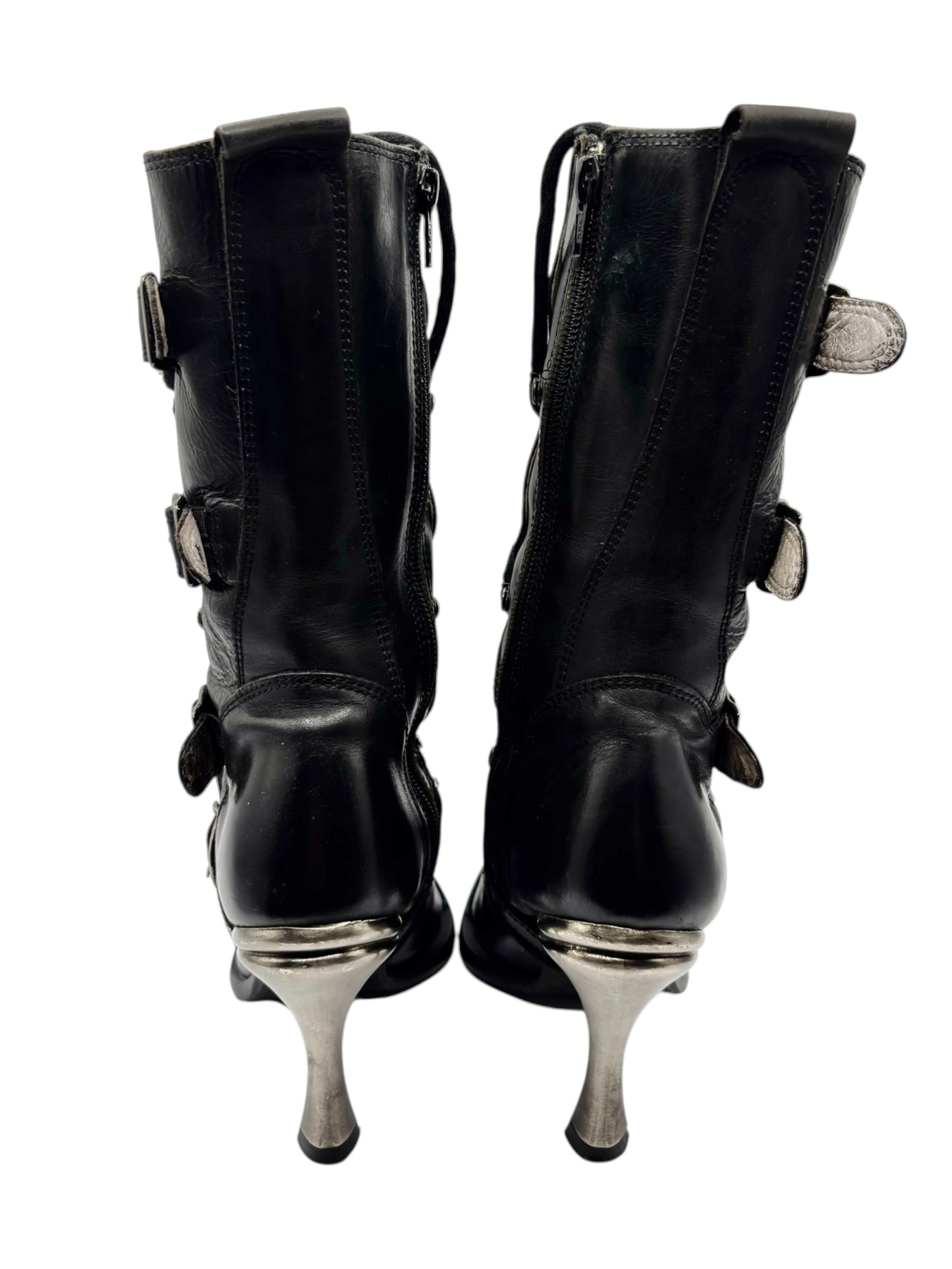 Vintage New Rock mid-calf leather biker heels size 36