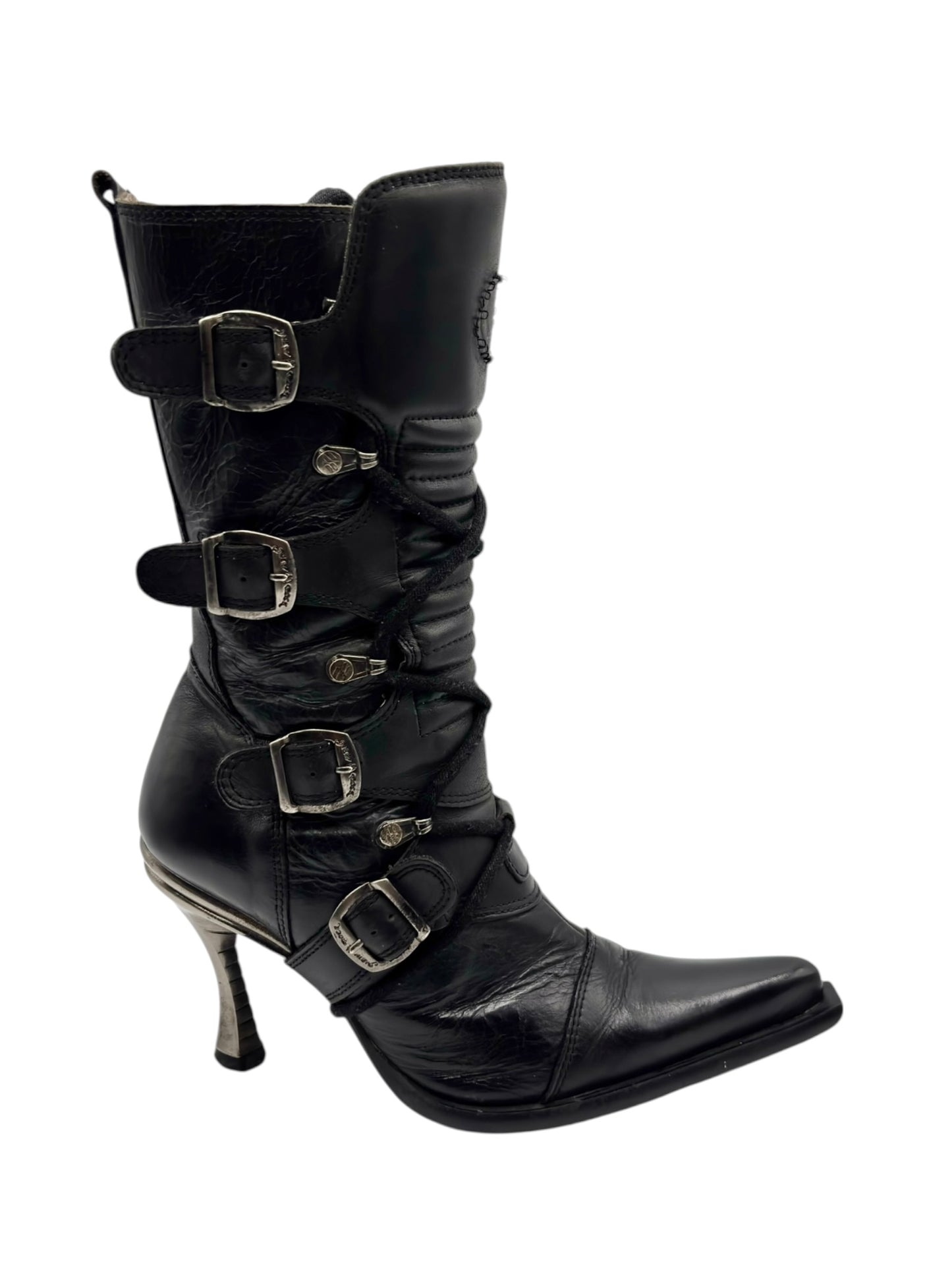 Vintage New Rock mid-calf leather biker heels size 36