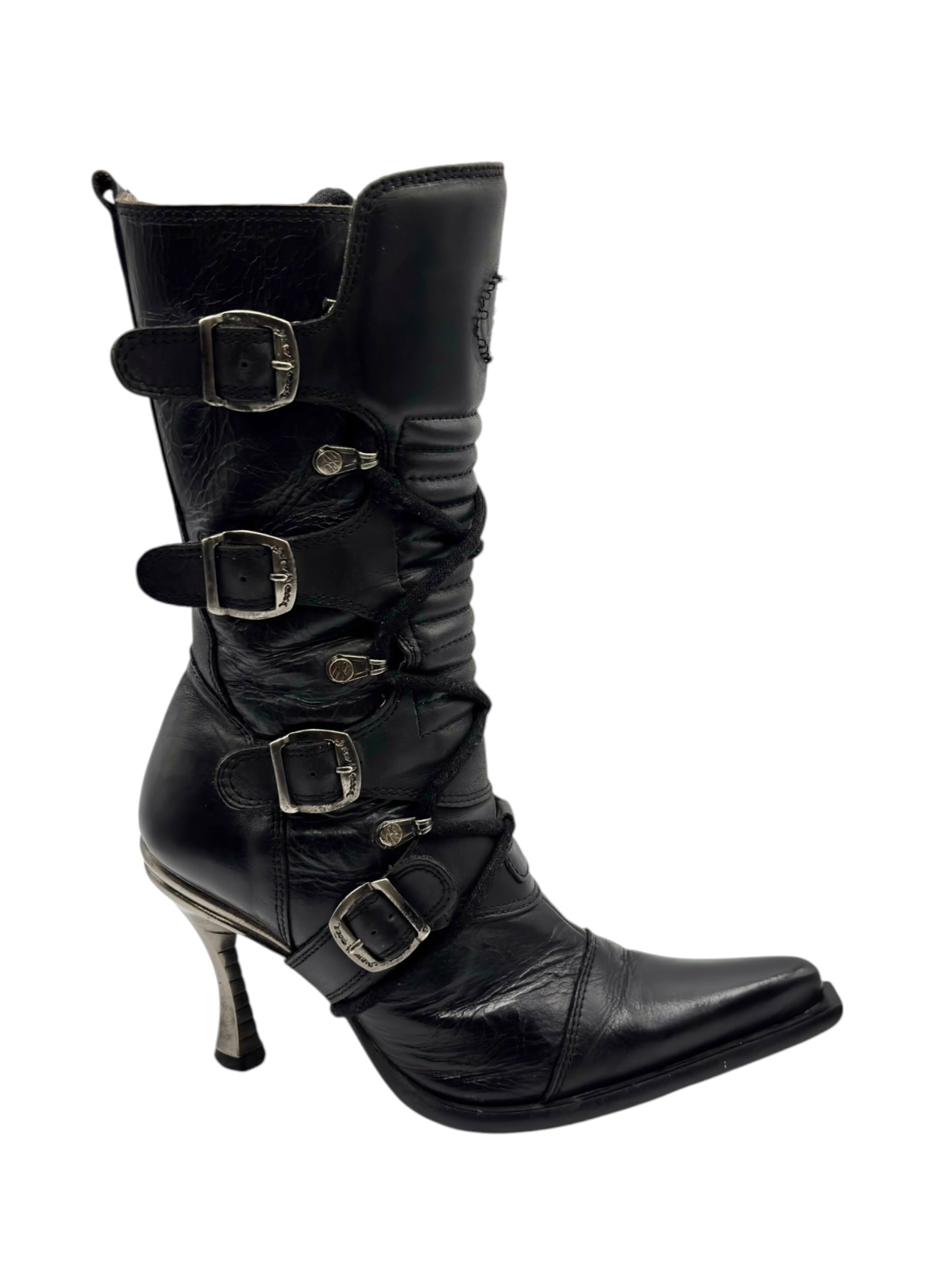 Vintage New Rock mid-calf leather biker heels size 36