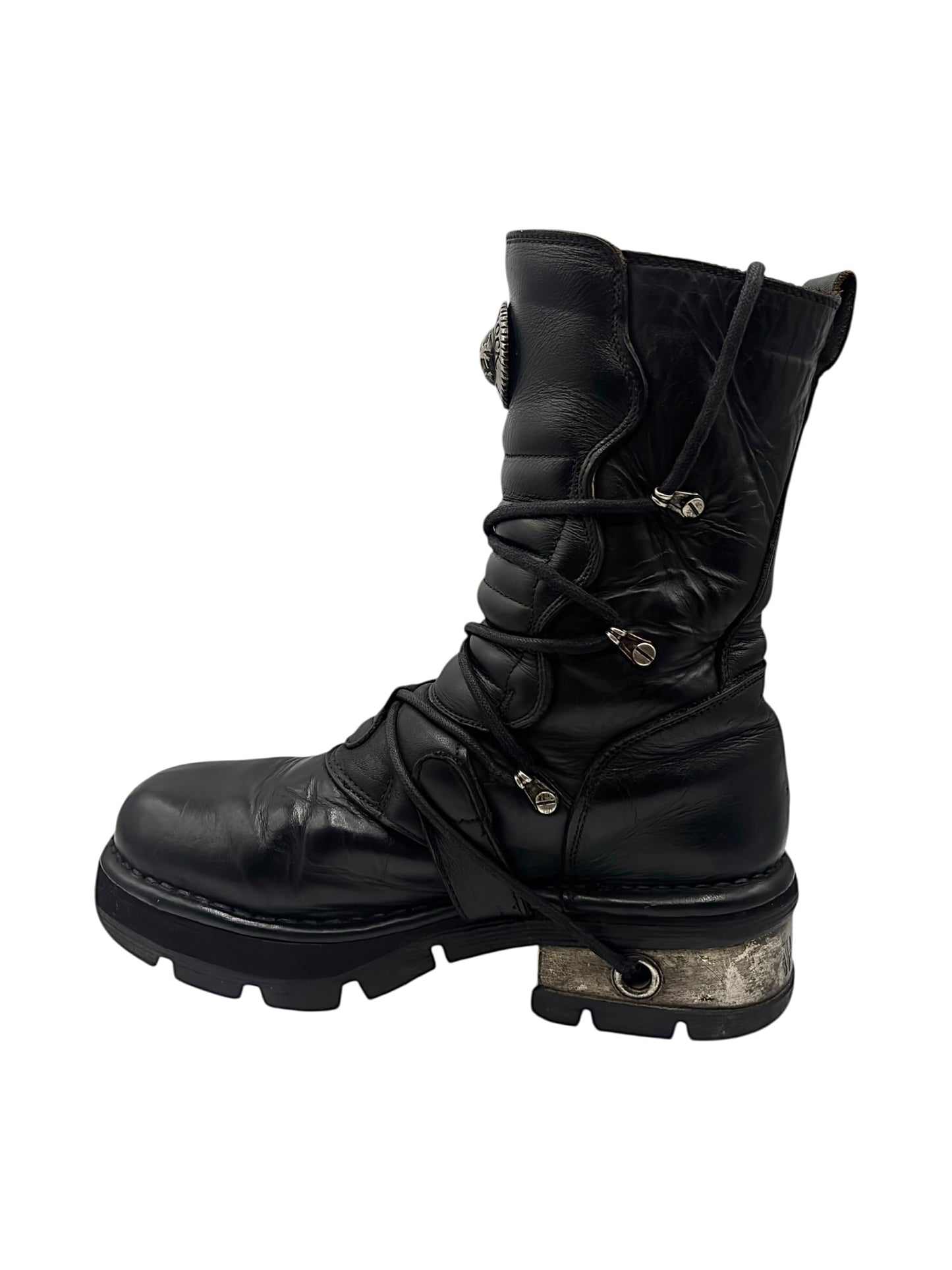 Vintage New Rock buckled raised-heel mid-calf leather boots size 42