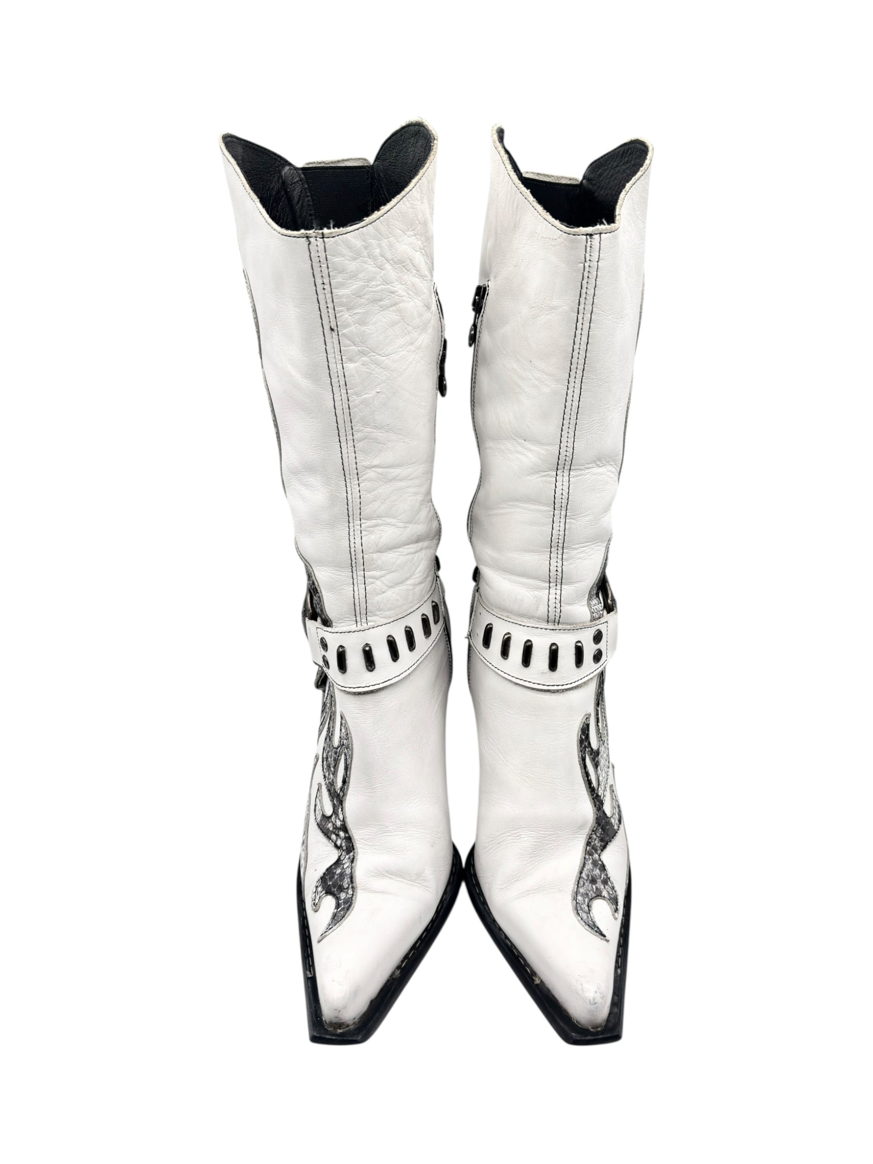 Vintage New Rock pointy white cowboy boots size 38