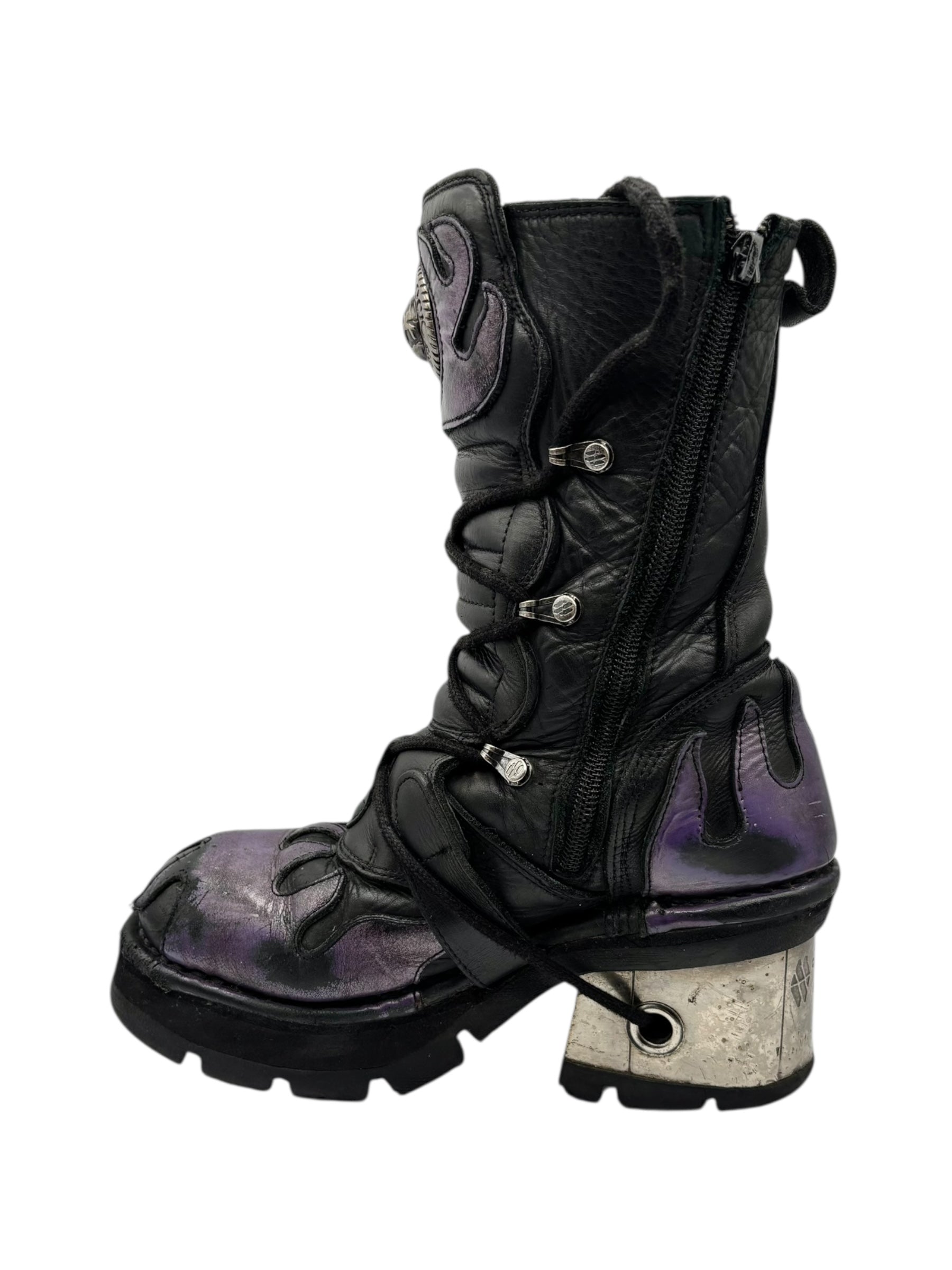 Vintage New Rock purple dragon mid-calf leather boots size 38