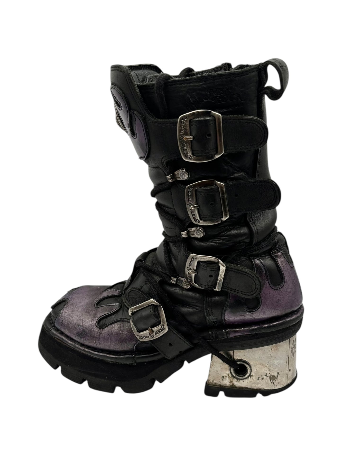 Vintage New Rock purple dragon mid-calf leather boots size 38