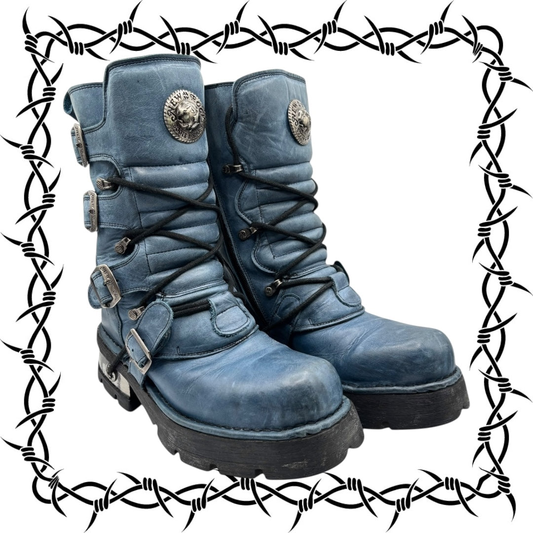 Rare vintage New Rock blue leather mid-calf boots. size 41