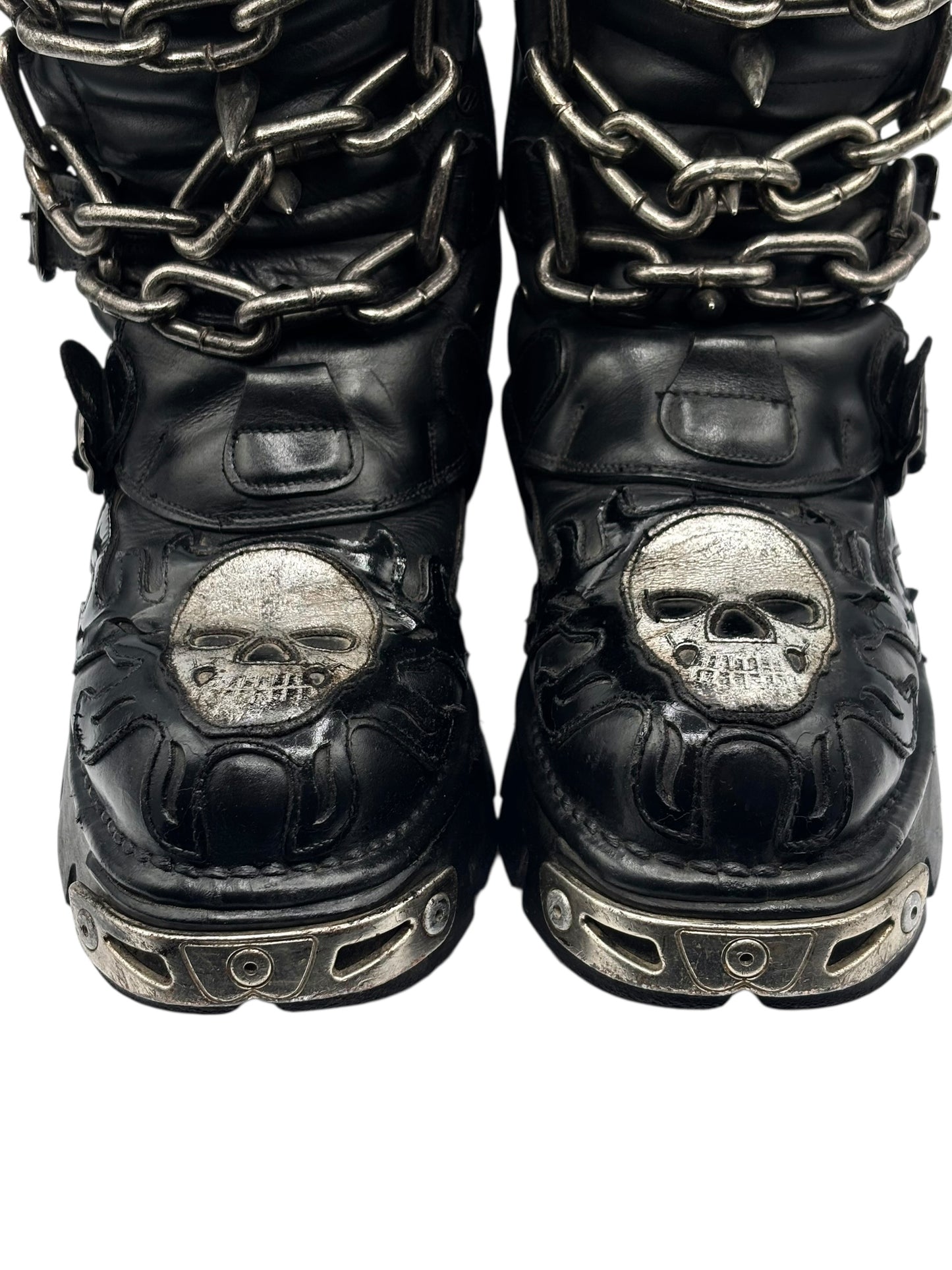 Vintage New Rock chained skull leather boots
