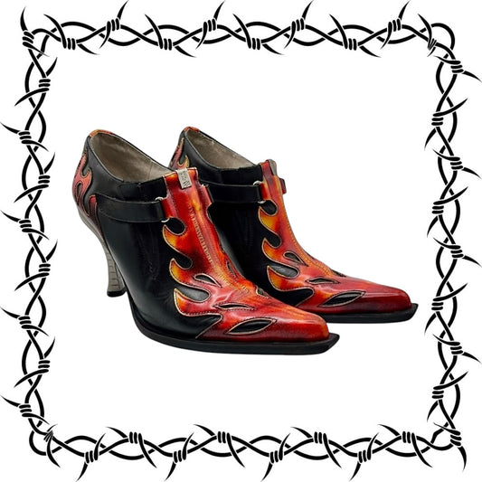 Vintage New Rock leather flame heels size 37