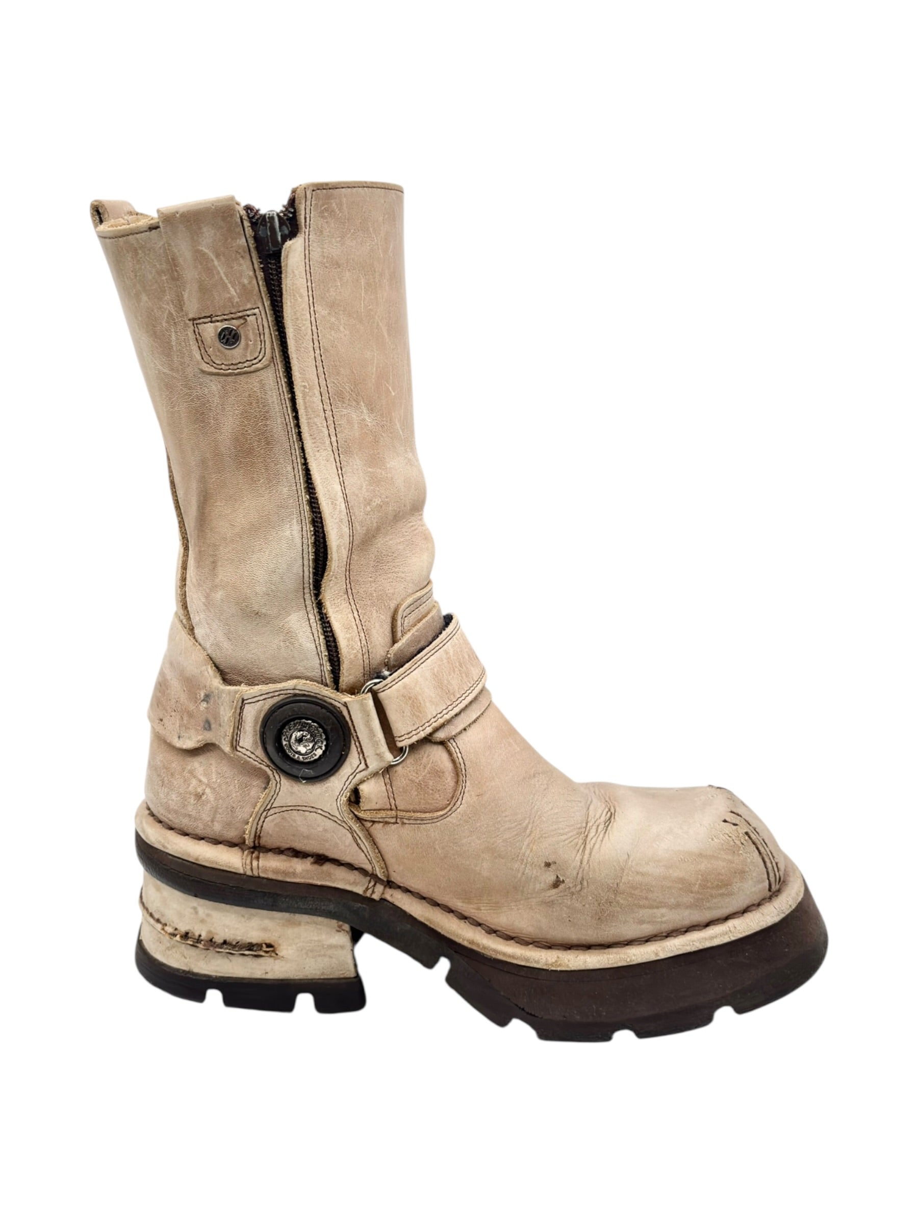 Vintage New Rock beige leather biker boots size 40