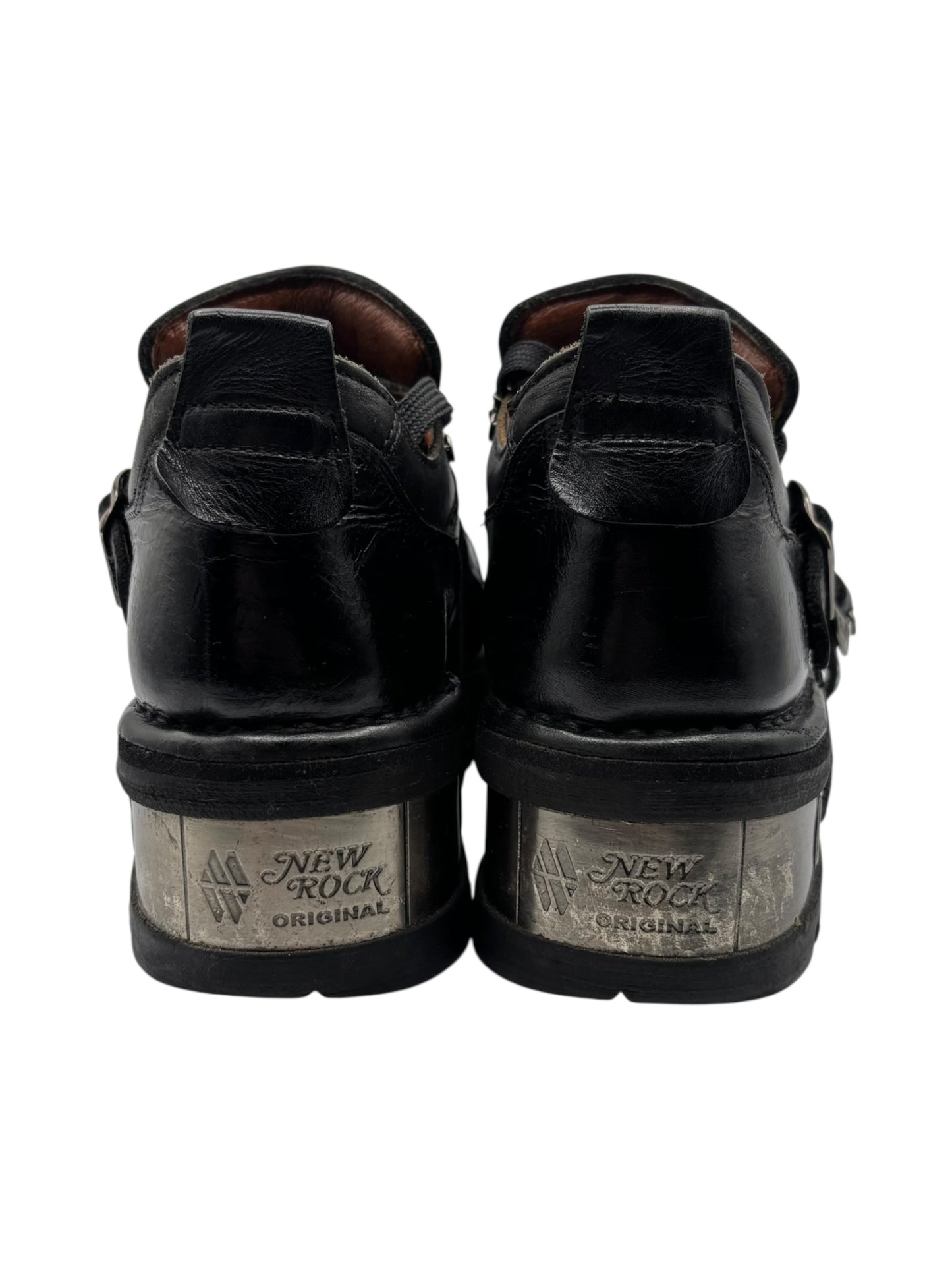 Vintage New Rock buckled raised-heel leather boots