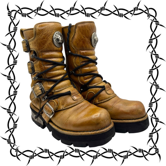 Vintage New Rock yellow raised heel leather boots size 39