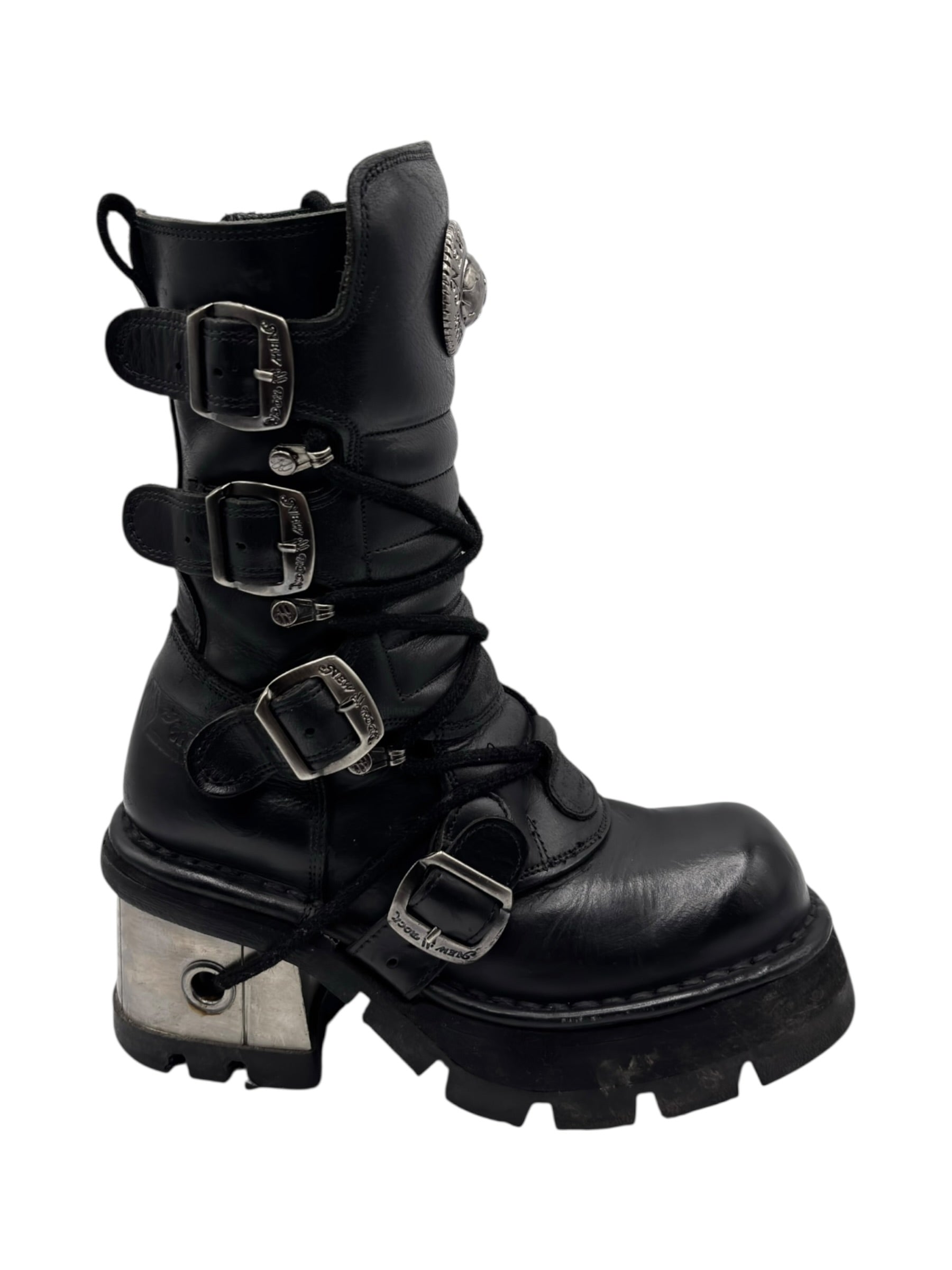 Vintage New Rock raised heel leather boots size 37