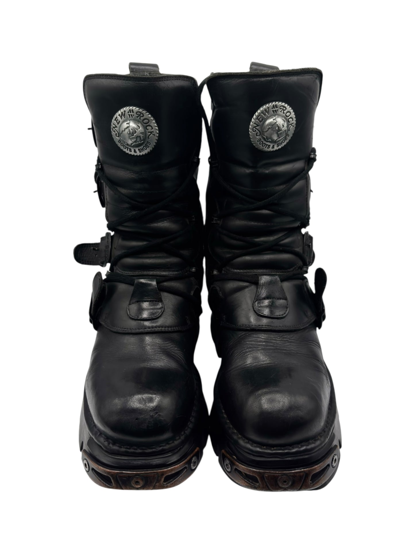 Vintage New Rock black mid-calf reactor leather boots