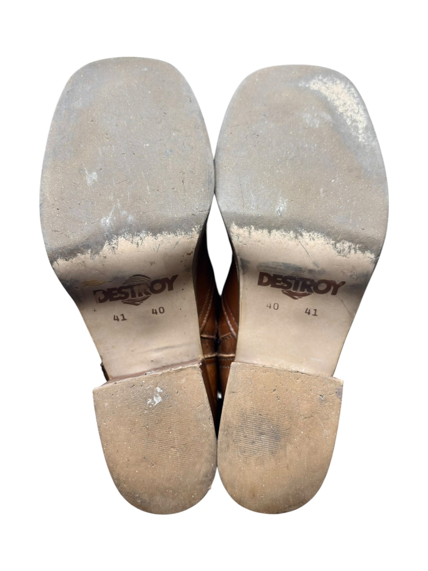 Vintage Destroy knee high block platform leather boots size 40