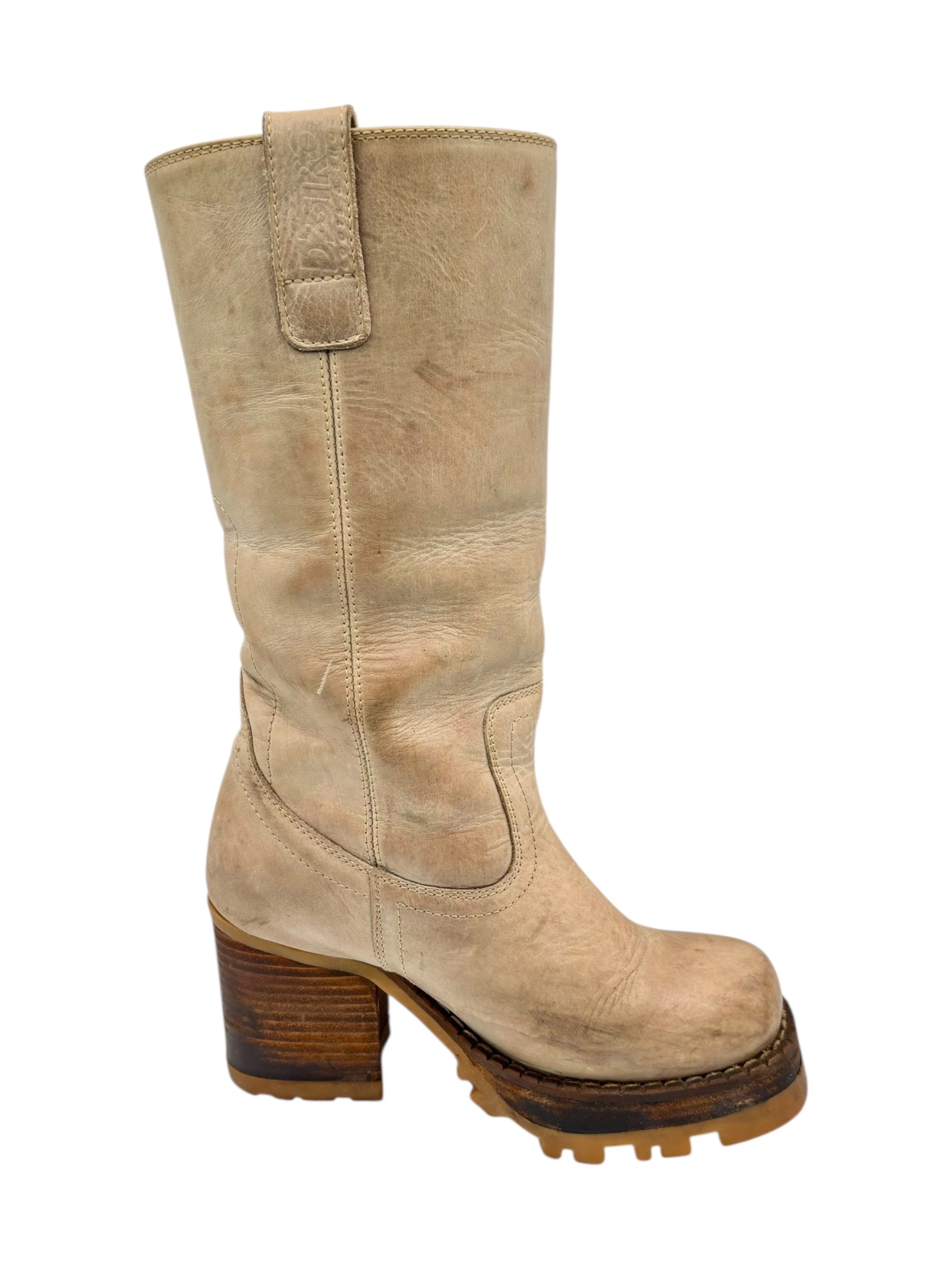 Beautiful vintage 90s Destroy ankle beige block platform boots size 36