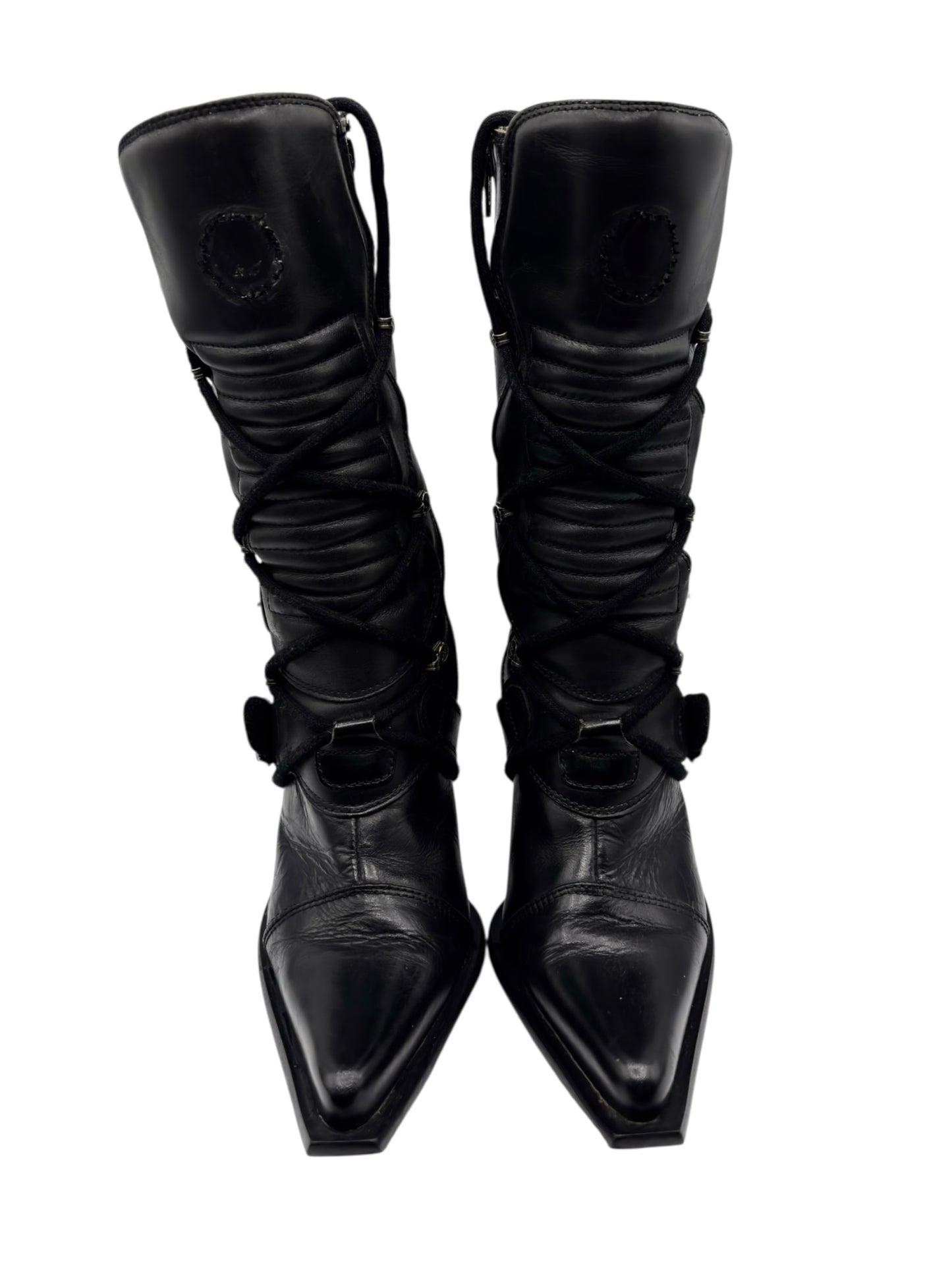 Vintage New Rock mid-calf leather biker heels size 36