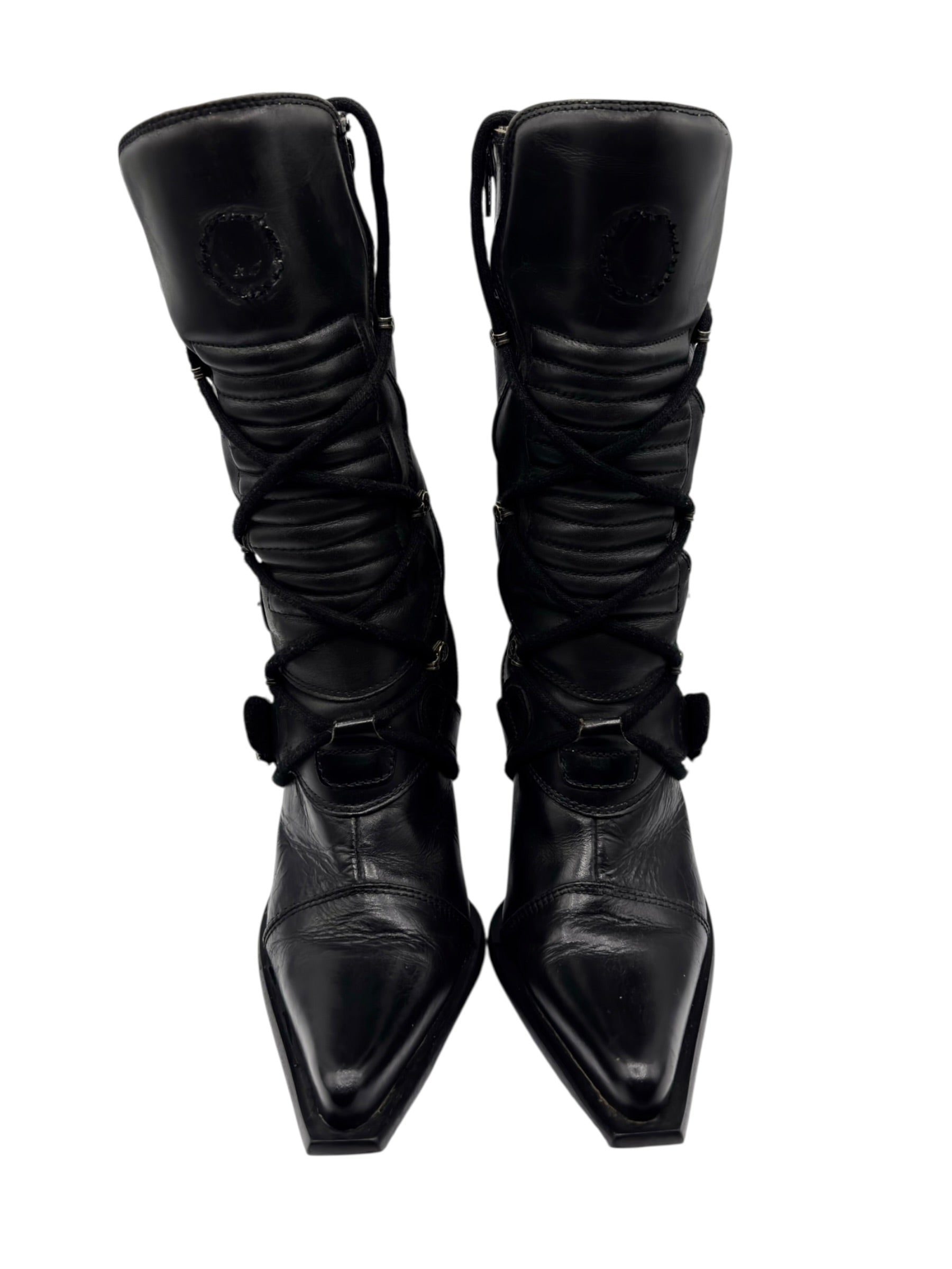 Vintage New Rock mid-calf leather biker heels size 36