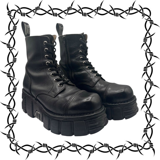Vintage New Rock mili lace-up leather platform boots size 39