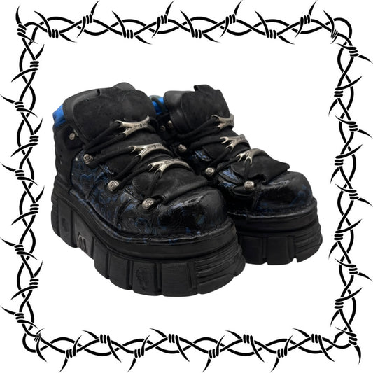 Rare vintage New Rock blue patterned M106 platform boots size 38