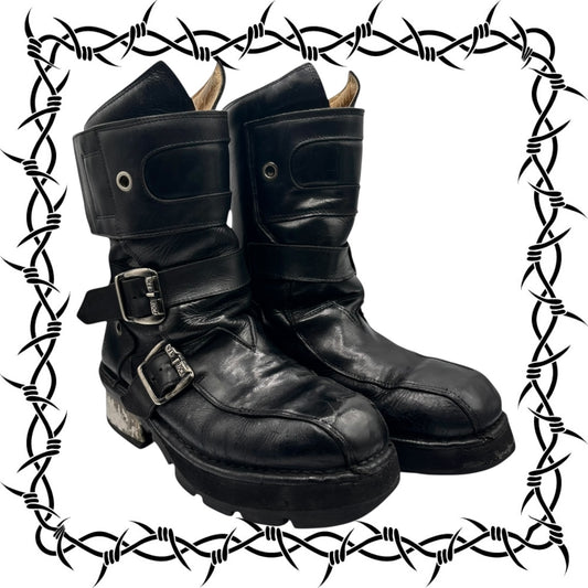 Extremely rare vintage New Rock buckled raised-heel leather boots size 42