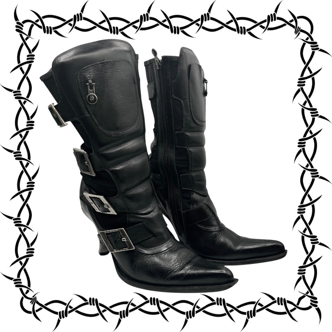 Vintage New Rock pointy biker heels size 40