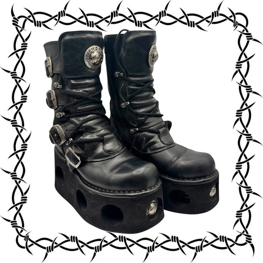 Vintage New Rock mid-calf leather Neptuno platform boots size 40